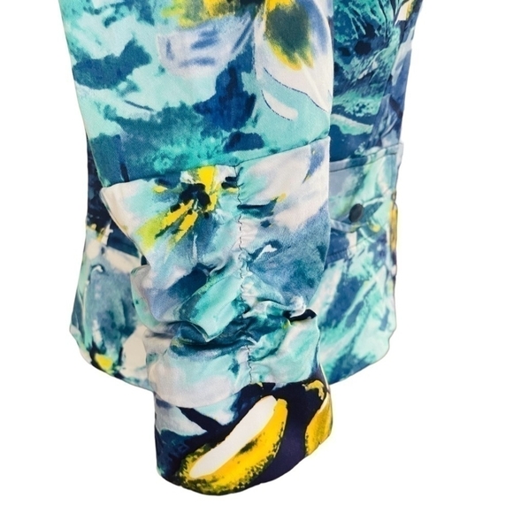 COLDWATER Floral Multicolored Zip Front Jacket Spring 3/4 Sleeve Cotton Blazer - Picture 5 of 7